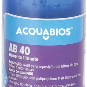 Refil Filtro De Água Ab40 Carbon Rosca Curta Granular Acquabios 1005-0004 (Compatível Forusi, Viqua, Sap E Multimarcas), Acquabios, Refil Filtro Purificador De Água Para Bica Móvel, Azul, Tripla Filtr