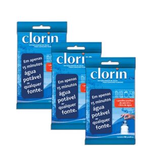 Kit Com 3 Clorin 1 com 10 pastilhas cada Purificador de Agua