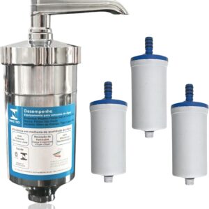 Filtro Copo Abs Cromado Com Refil Universal Carvão Ativado + 3 Refil
